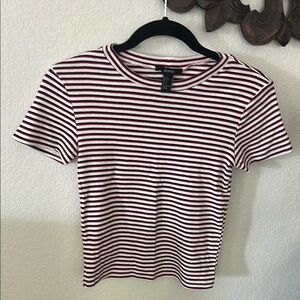 Women’s Cropped  Fitted Tee Size Small Red White Blue Horizontal Stripes